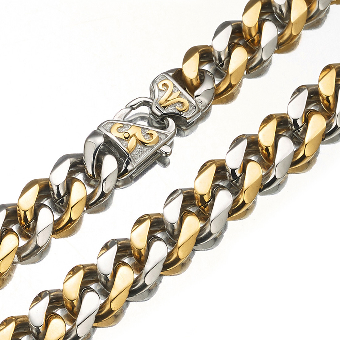 13/15mm Heavy Cut Men’s 316L Stainless Steel Curb Cuban Chain Necklace Bracelet