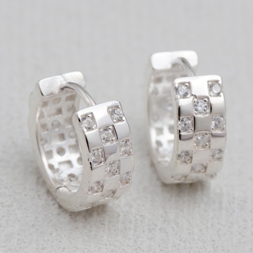 925 Sterling Silver Cubic Zirconia Huggie Hoop Earrings Korean Jewelry