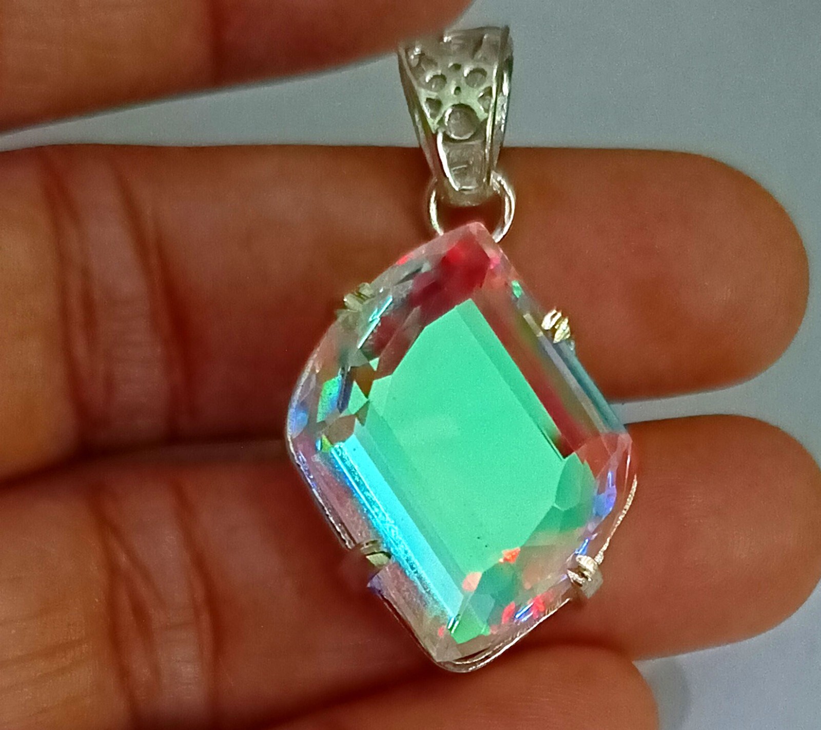 45.57 Ct EGL Certified Natural Mystic 925 Solid Silver Pendant Loose Gemstone