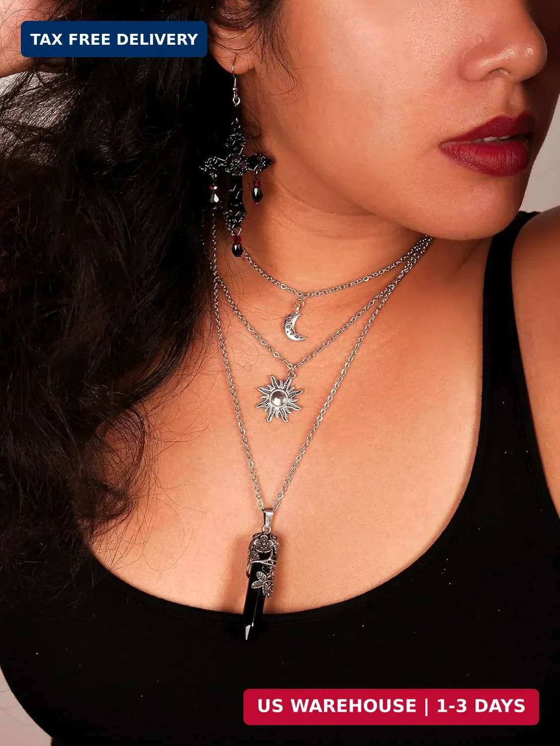 Sacina Gothic Emo Grunge Crescent Moon Choker, Moon Sun Star Choker Necklace, Go