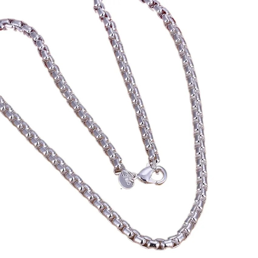 40 -60CM Mens Womens 925 Sterling Silver Smooth Round Box Link Chain Necklace
