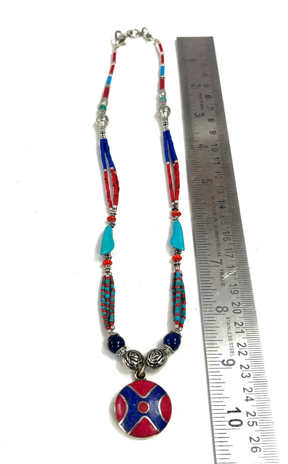 Lapis Coral Turquoise Gemstone Tibetan Handmade Necklace Jewelry, 18 Inc Adjst