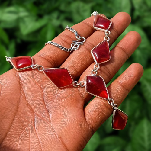 Ethnic Garnet Gemstone Chain Neckless 925 Silver Plated Gift For Mom Jewelry