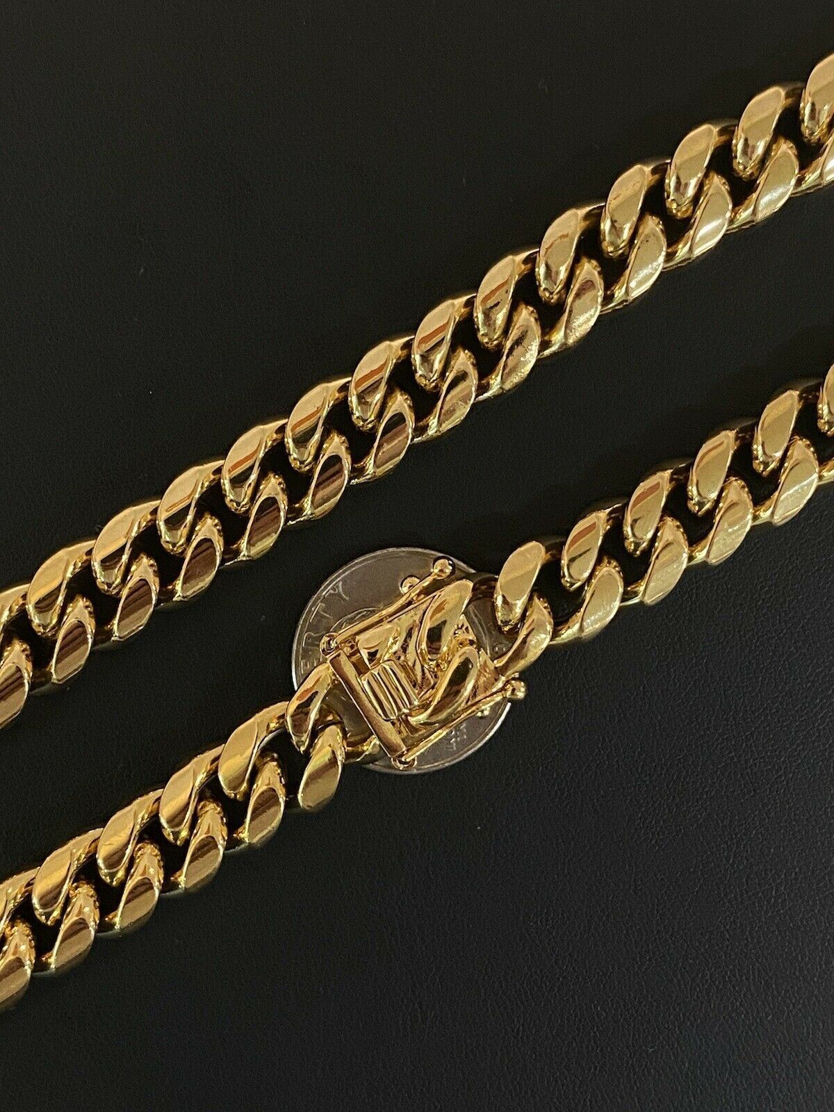 12mm 30″ Men Miami Cuban Link Necklace 14k Gold Plated Stainless Steel Chain