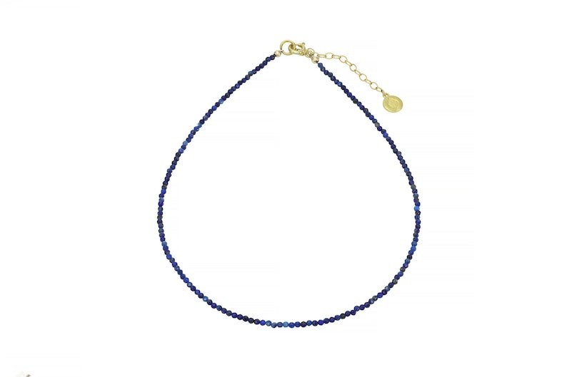 Blue Lapis Lazuli Faceted Round Gemstone Beaded Minimalist Women Necklaces 18″