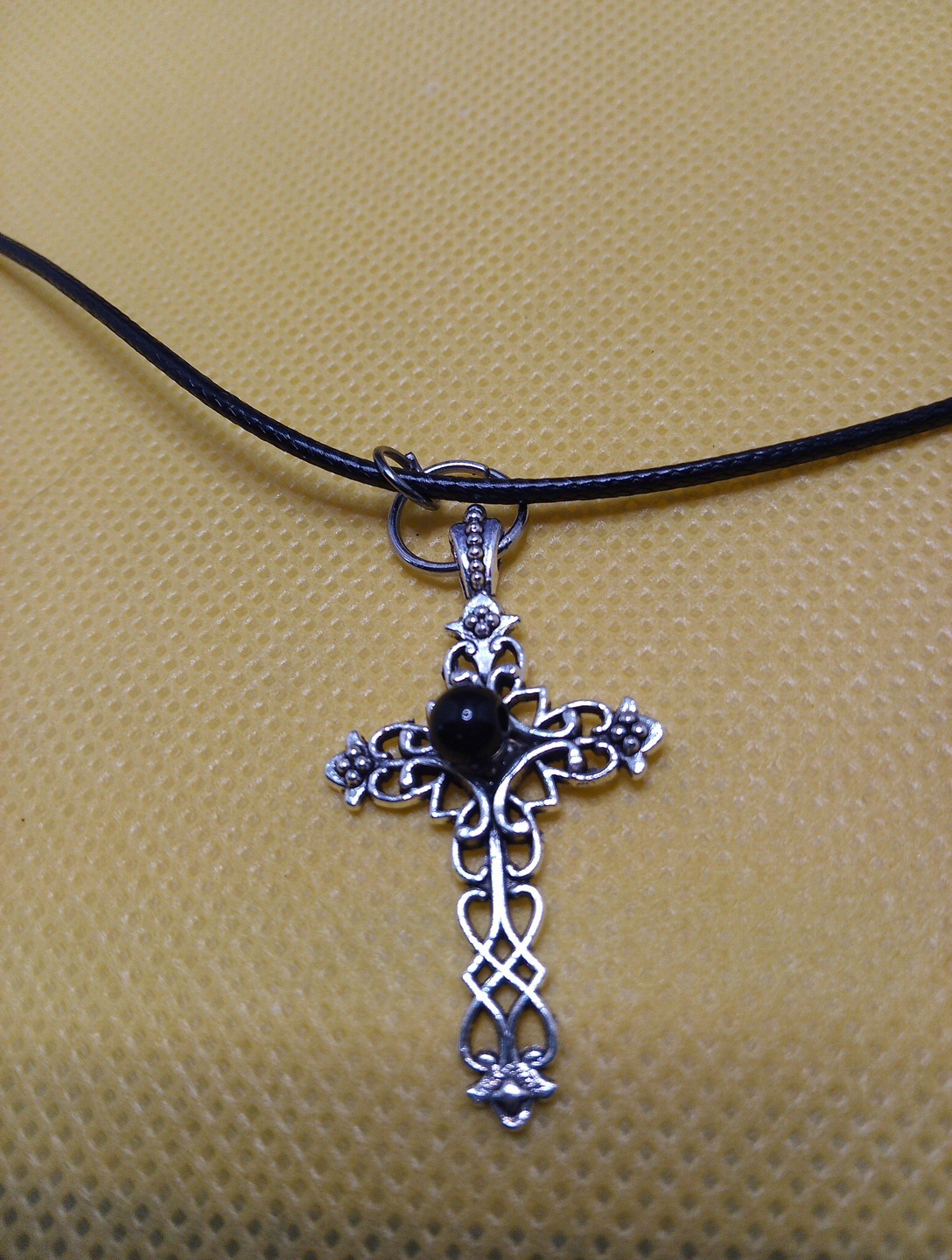 ADJ. CORDED NECKLACE & OBSIDIAN BEAD CROSS PENDANT