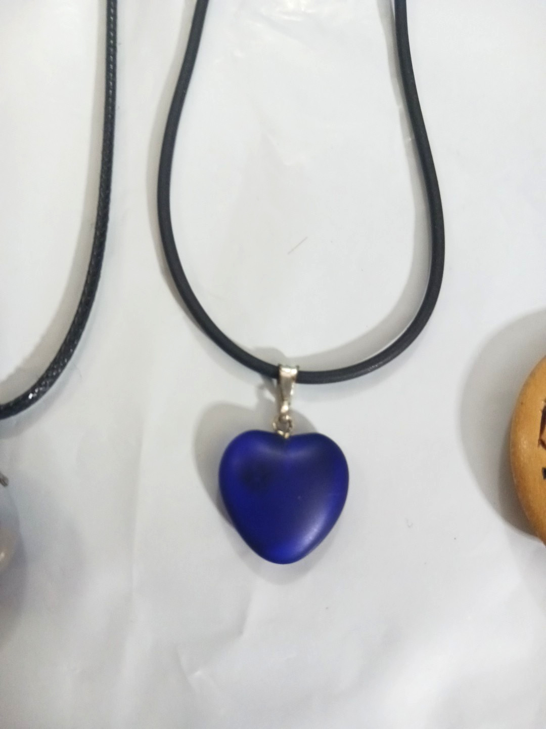 Necklace chains with pendants. stone ball, heart, wood, moon. Lot of 4 necklaces