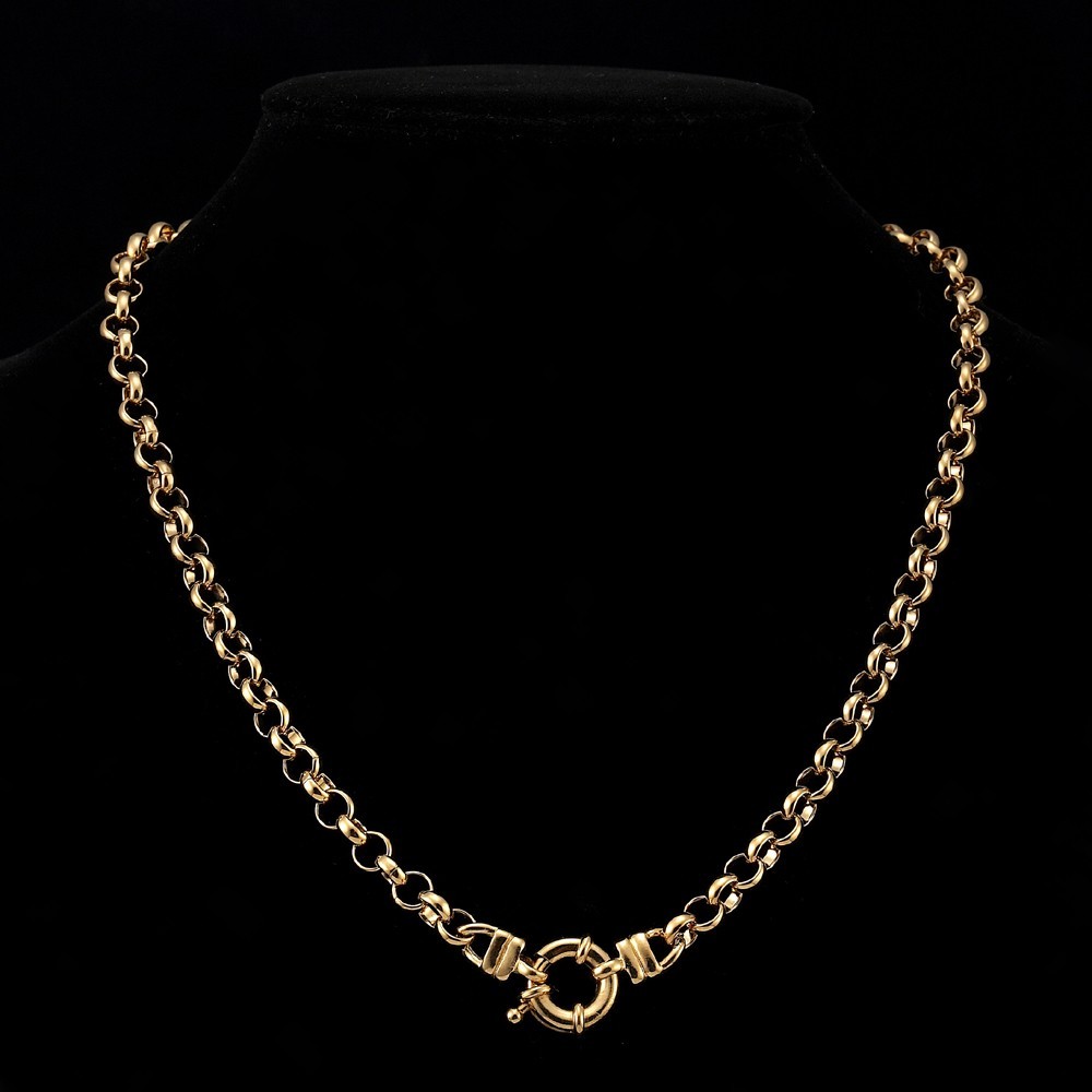 18K GL Solid Belcher Yellow Gold Necklace with Antique Style Lifebuoy Clasp