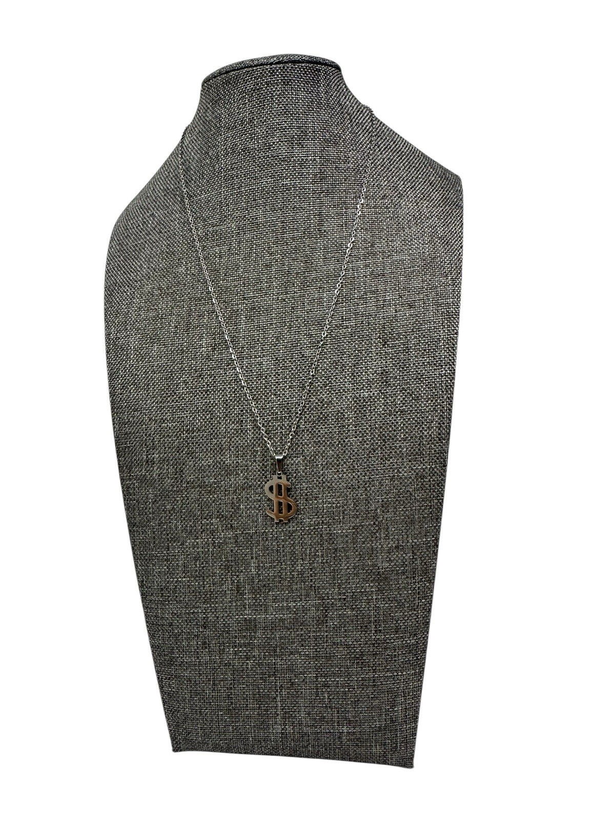 Dollar Sign Necklace Stainless Steel Pendant Chain Gold or Silver Tone Unisex