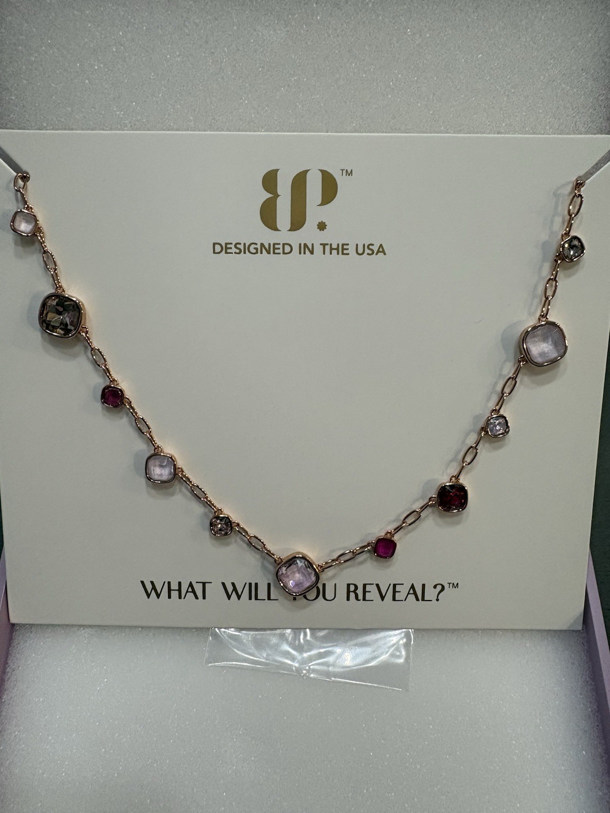 BP Rose Gold Plated Crystal Cable Chain Adjustable Necklace 27″ NK38114