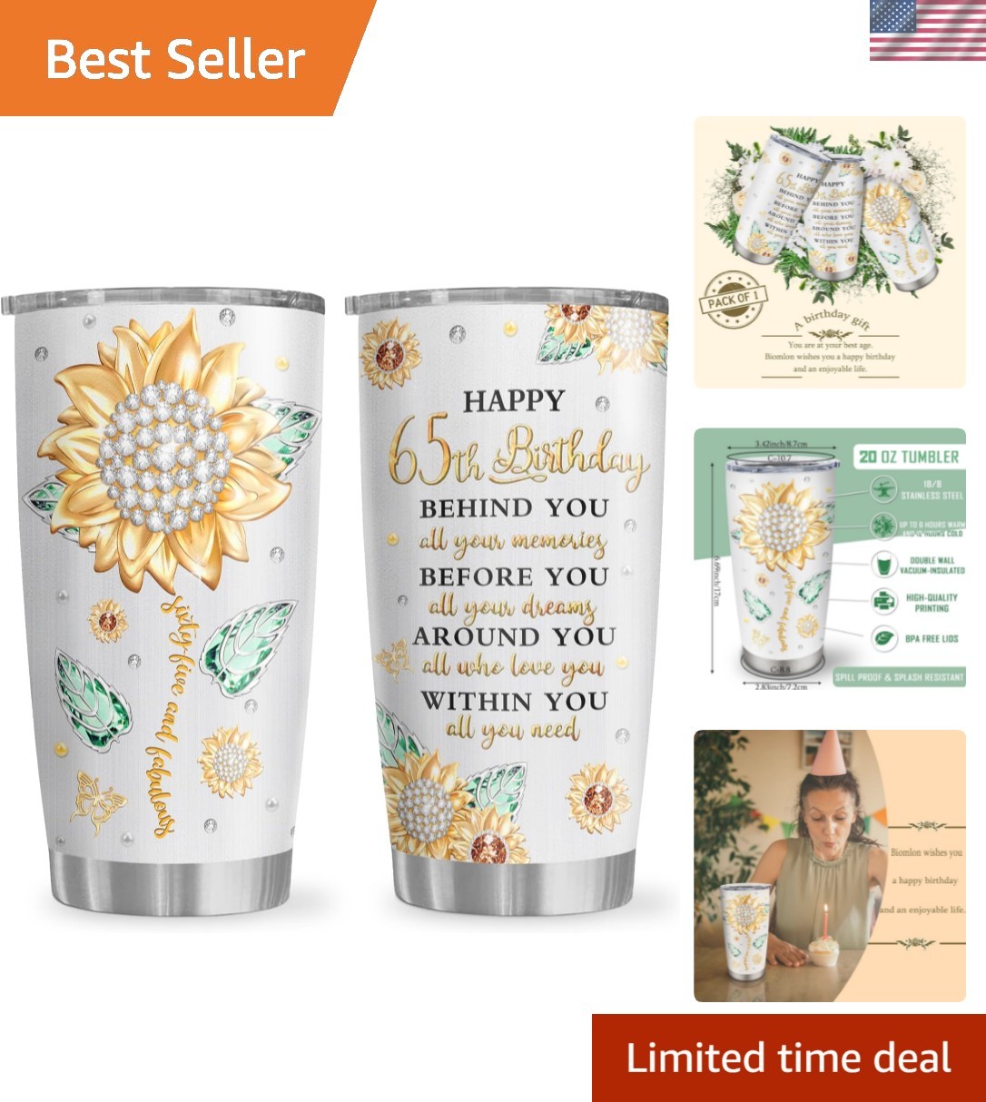 Elegant Insulated Stainless Steel Tumbler 20oz – Perfect 65th Birthday Gift