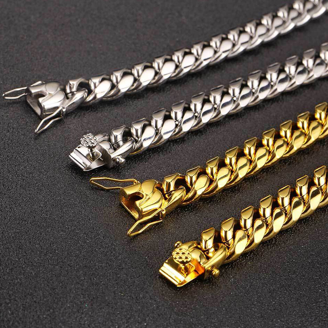 Fashion Mens Miami Cuban Link Bracelet or Chain Necklace Stainless Steel