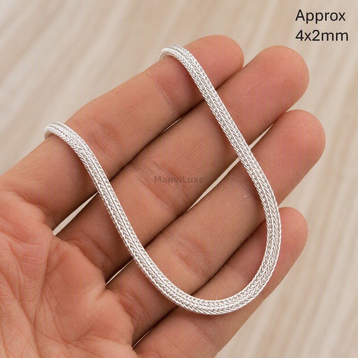 20″ Silver Bonded Woven Chain for Women | 4x2mm Heavy Duty Braided Franco Chain
