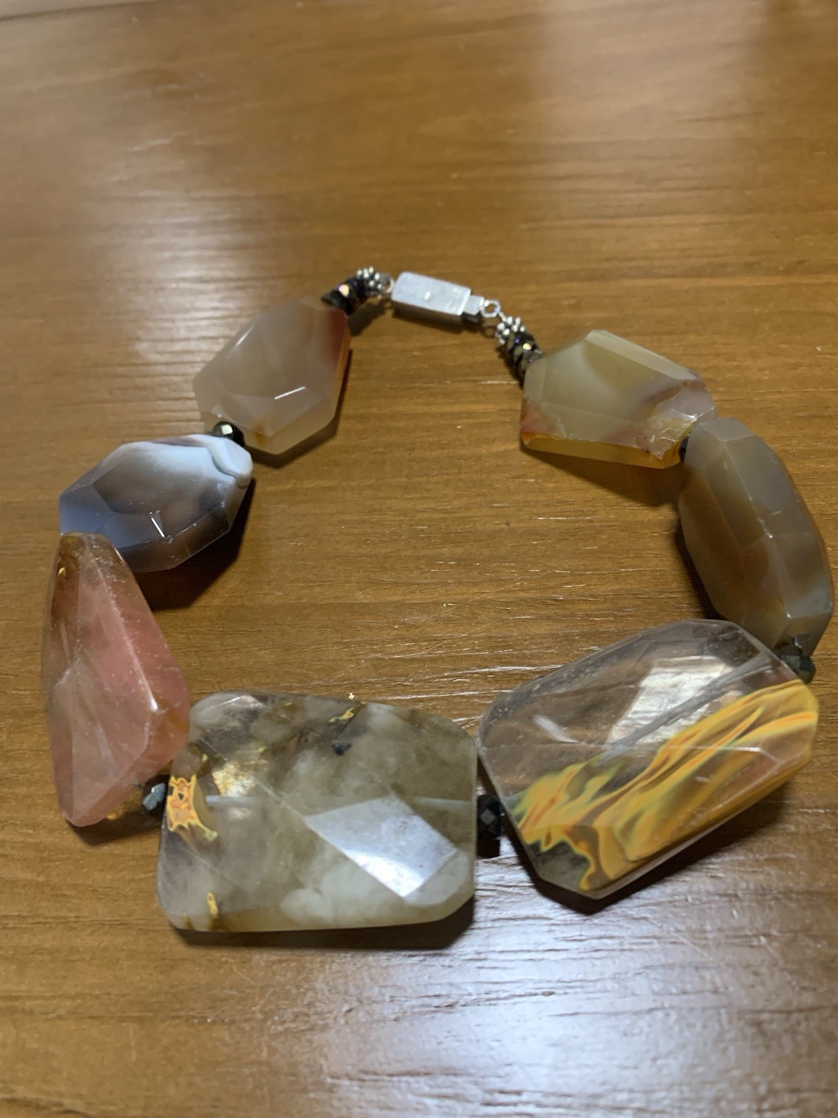 Vintage Large Chunky Quartz Stone Choker with Silver Box Clasp 14 Inch Necklace