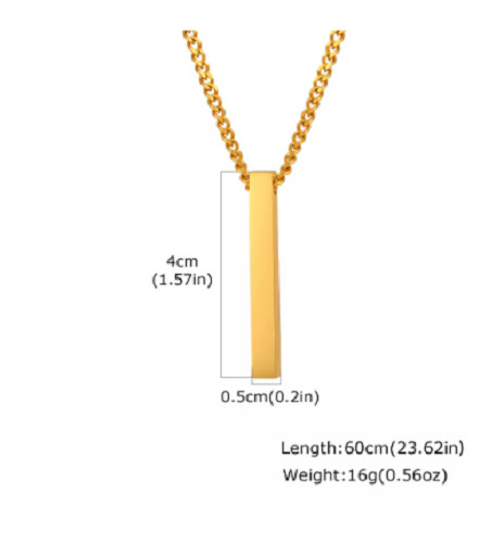 Waterproof Pillar Necklaces for Men Women,Stainless Steel Rectangle Vertical Bar