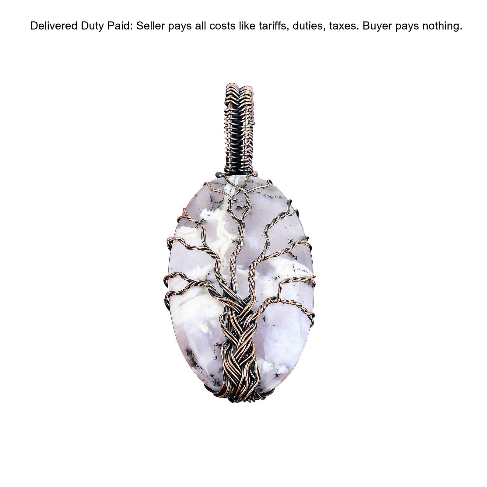 Dendrite Opal Stone Copper Tree Of Life And Wire Wrapped Wife Pendant Jewelry
