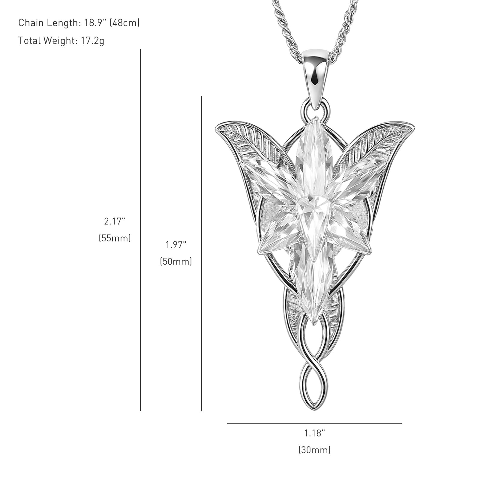 Rogivora 925 Sterling Silver Arwen Evenstar Necklace, Elvish Pendant Necklace