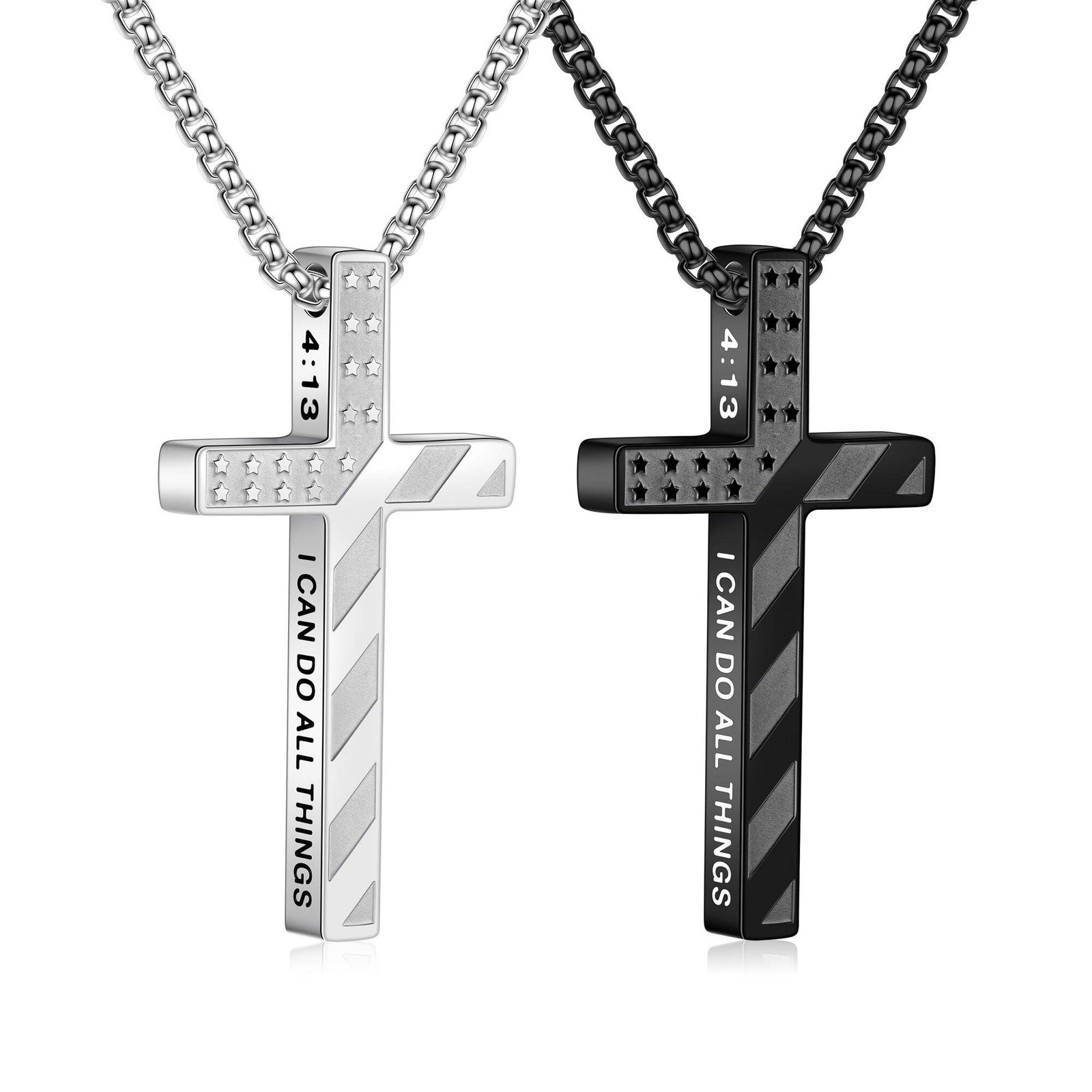 Truandoss Silver Black American Flag Cross Necklace for Men Boys, Mens Gifts