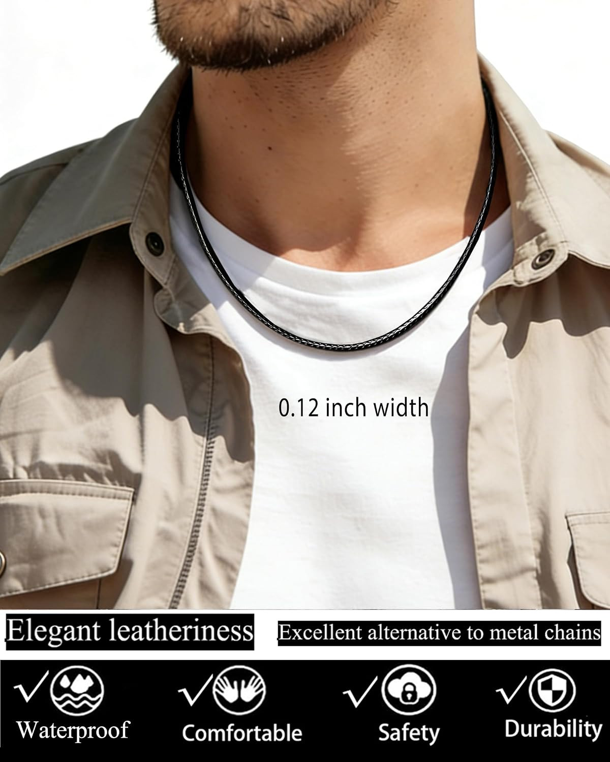 Durable 2/3/4/5MM Width Waterproof Comfortable Braided Leather Chain Cord with S