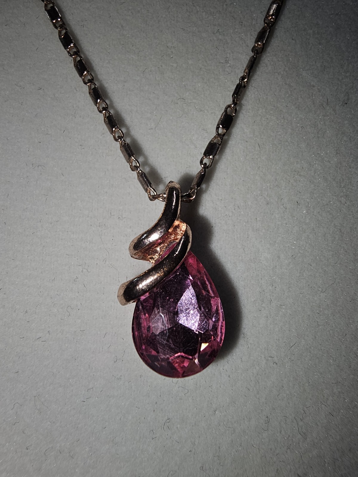 Pink Teardrop Pendant Necklace Rose Gold 16″ Chain
