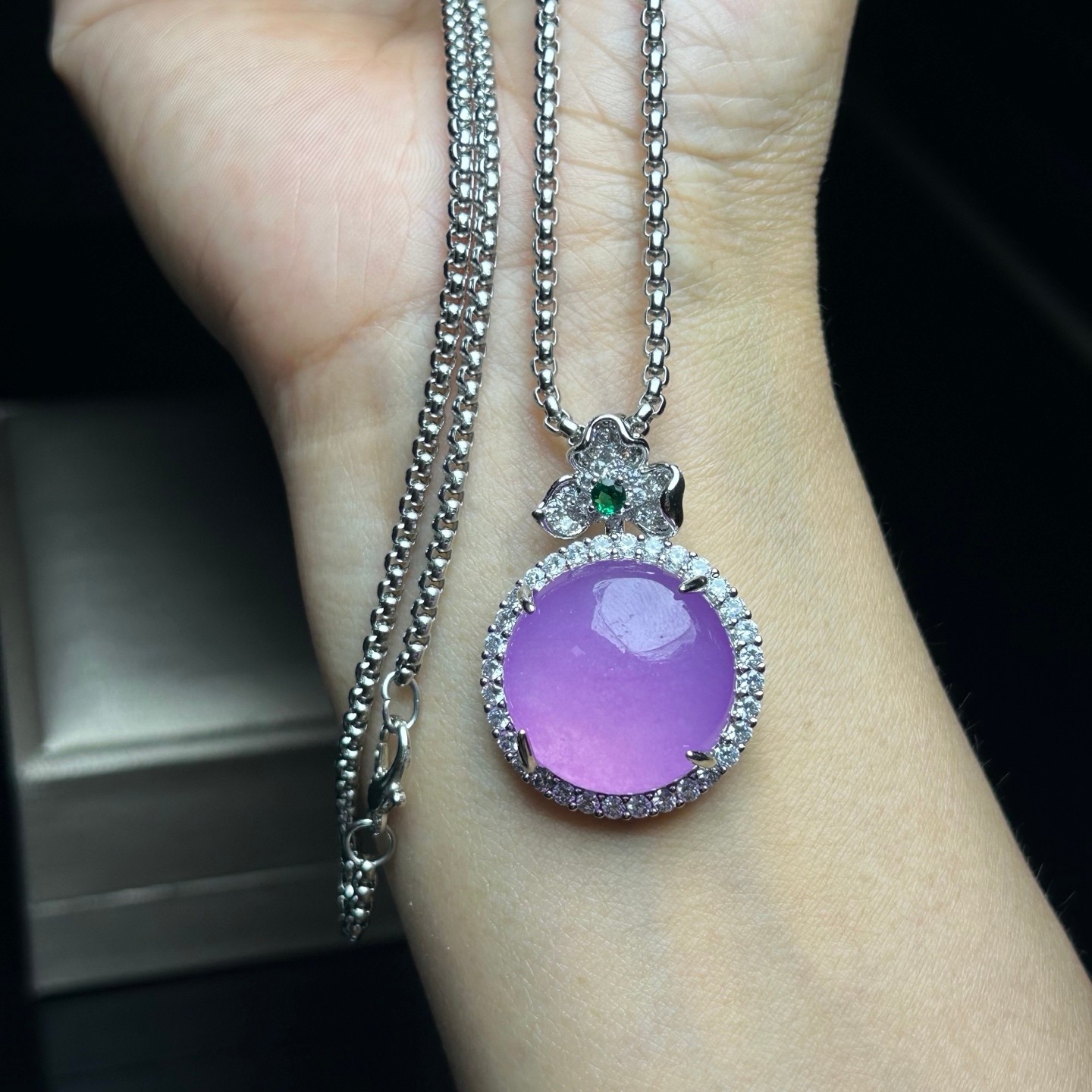 Real Natural Ice Purple Myanmar Jade Jadeite amulet Pendant&Necklace