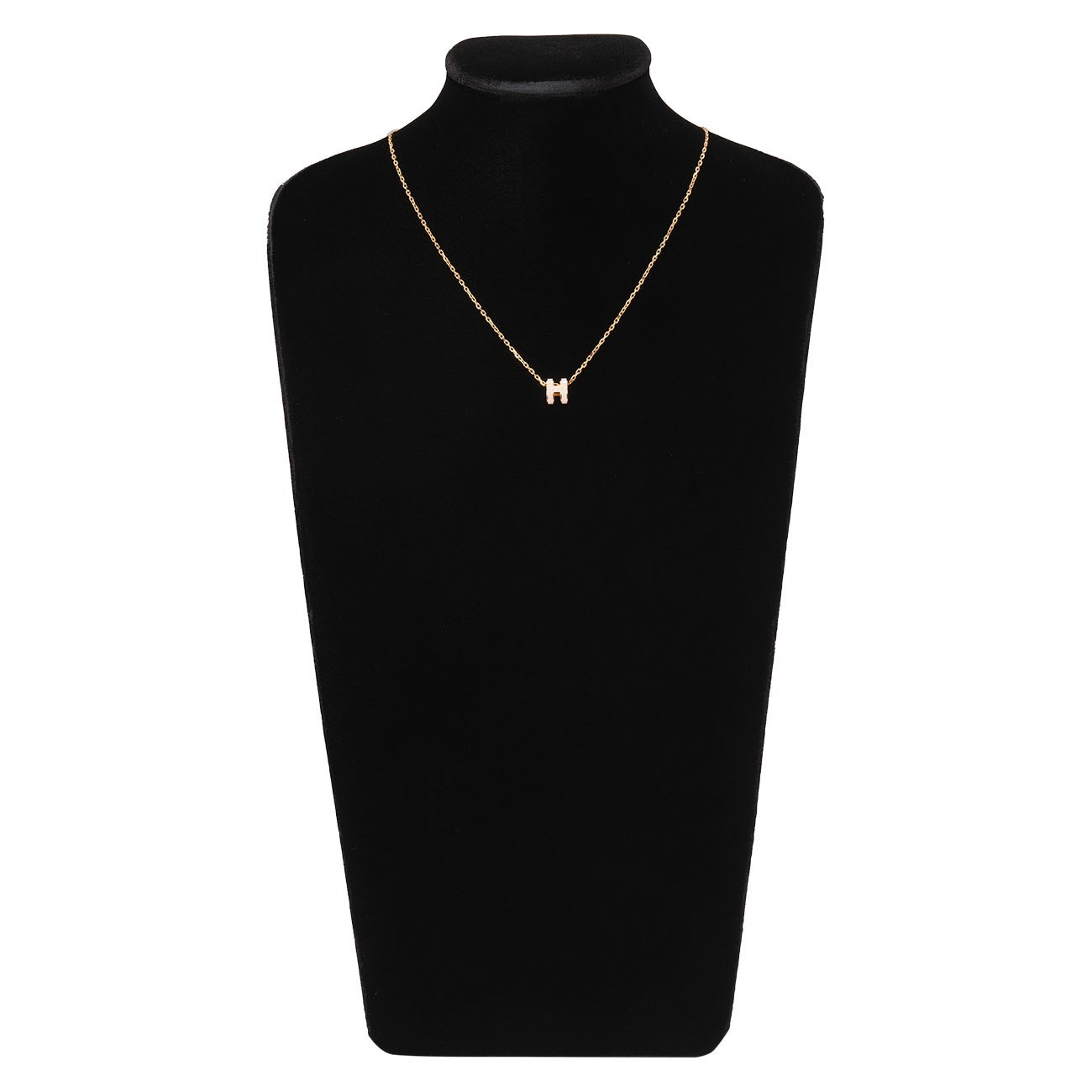 100% Authentic Hermès Mini Pop H Pendant Rose Eglantine Gold Plated Necklace