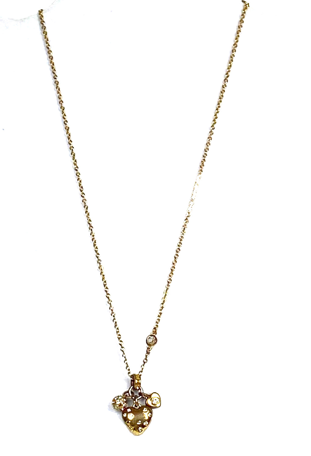 Coach Gold Tone Charm Necklace Heart With Clear Crystals Small Heart Crystal ++