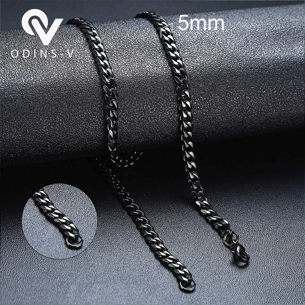Mens Womens Chain Silver Gold Black Cuban Link Necklace 3mm 5mm 7mm 9mm 11mm 15m