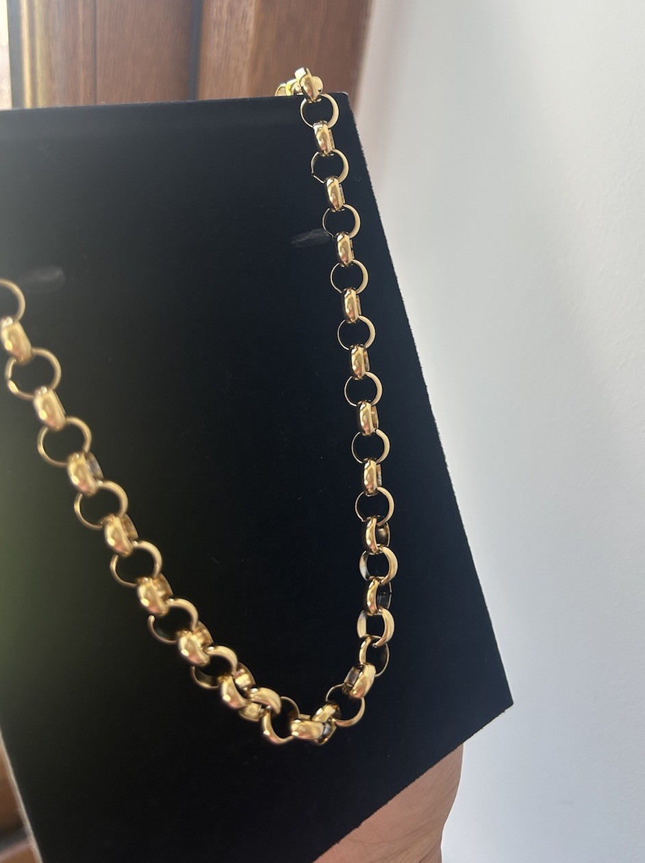 50cm Long Belcher Chain – 7mm Wide Links – 9ct Gold XP Yellow Gold Finish