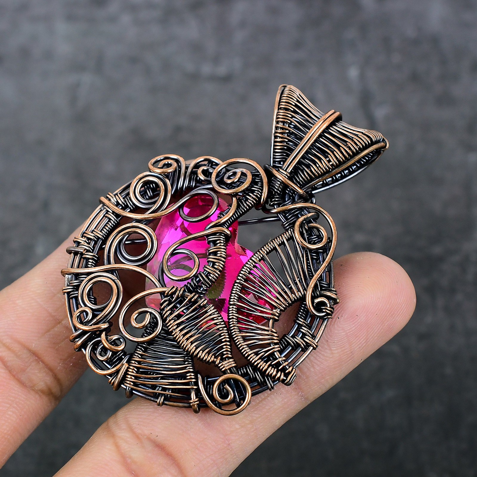 Bi-Color Tourmaline Gemstone Copper Wire Wrap Jewelry Pendant 2.60″ C853