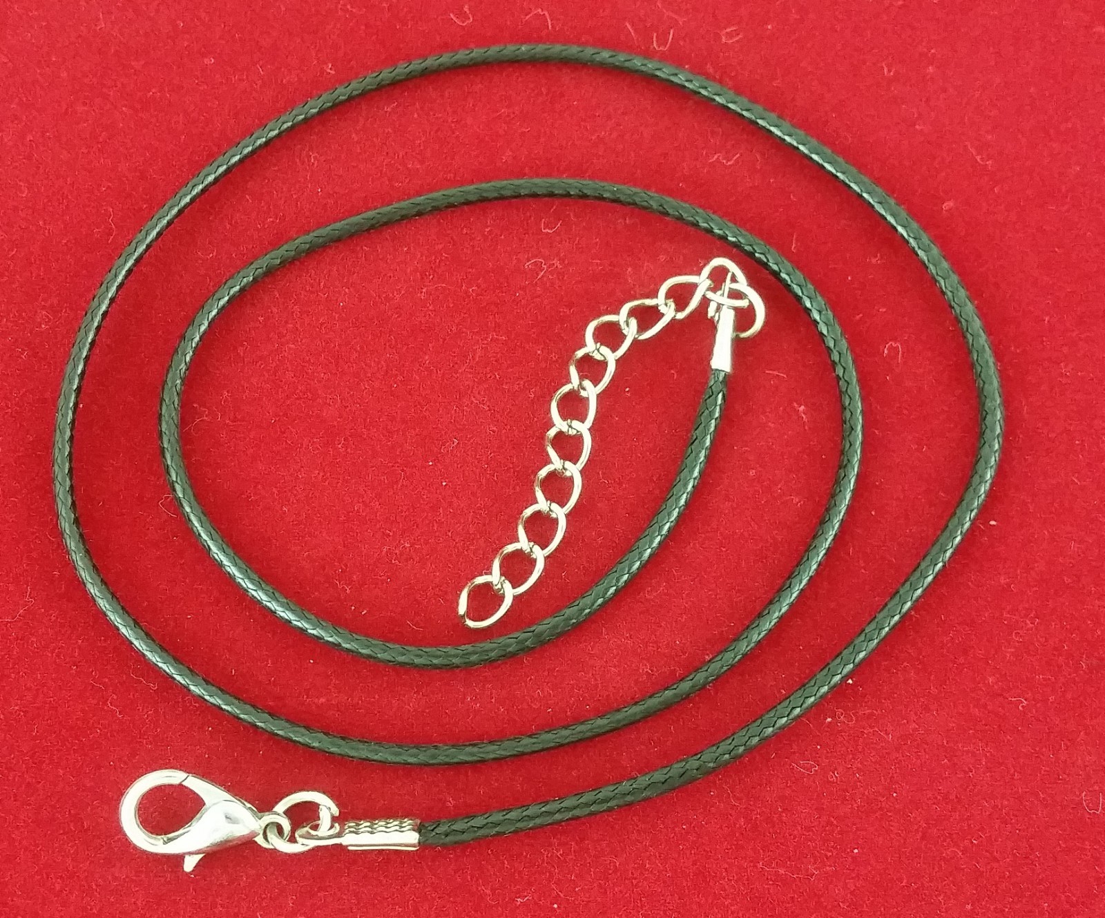 Black Leather Twisted Hand Braided Rope Chain Cord String Necklace Silver 18″