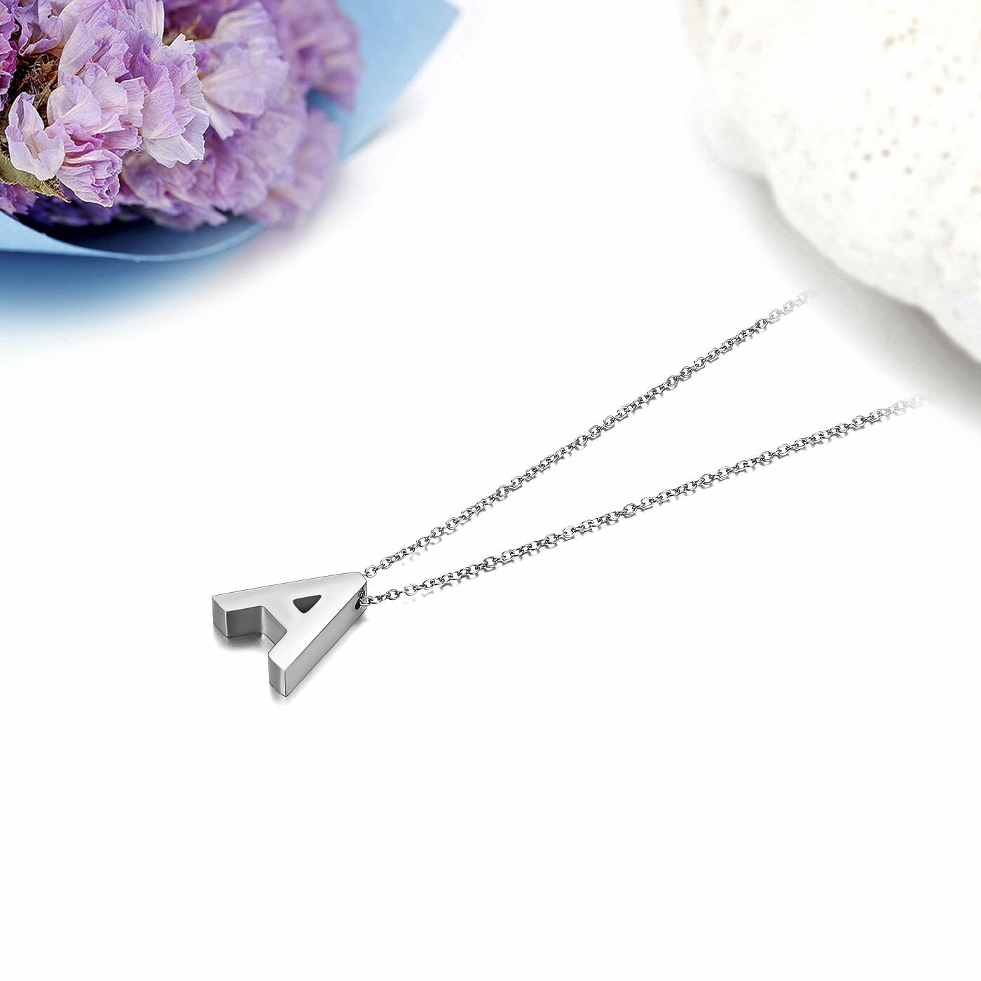 Women’s A-Z Alphabet Initial Necklace Polished Silver Tone Letter Pendant Gift