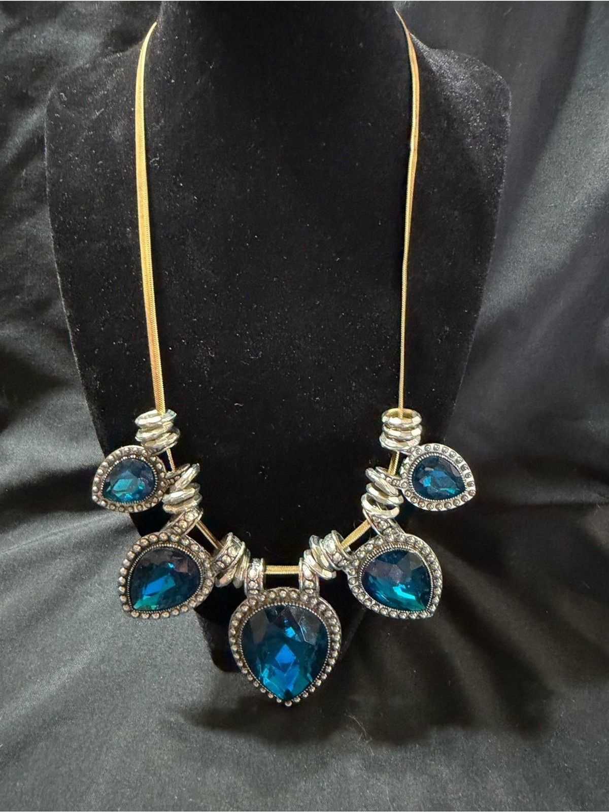 Source Unknown Blue Teardrop Statement Necklace with Silver Accents