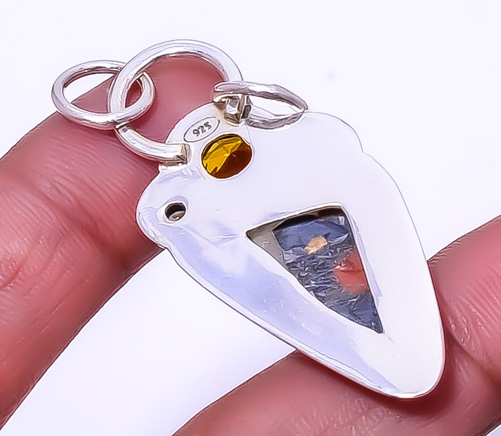Malingano Jasper & Smoky Quartz Gemstone 925 Sterling Silver Pendant 1.95″ A399