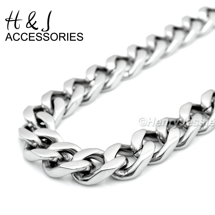 24″30″36″Stainless Steel 11mm Silver Cuban Curb Chain Necklace Cross Pendant*P11