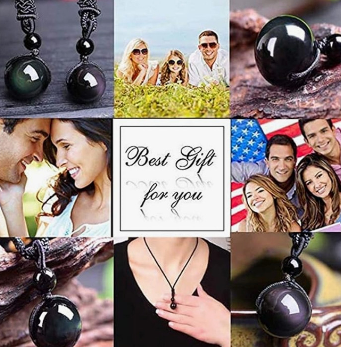 Rainbow Obsidian Pendant 16MM Stone Beaded Necklace Women Men Cord Jewelry