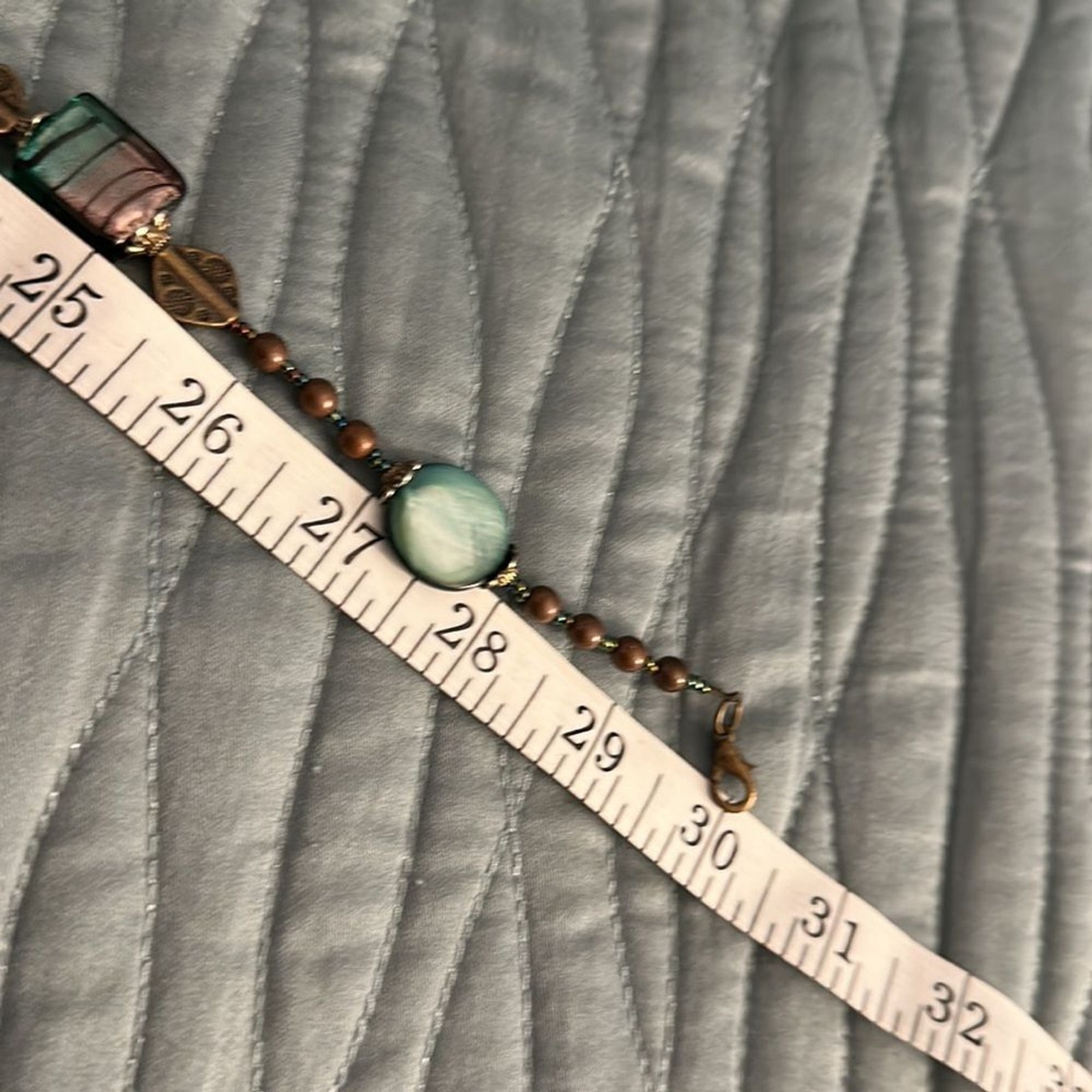 Women Beautiful bronze, glass blue green purple square beads 14 inch