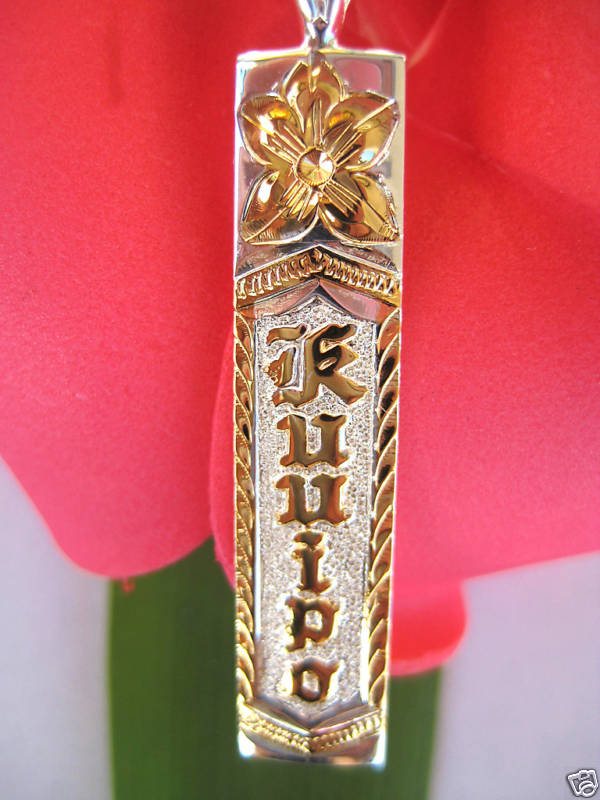 Hawaiian Jewelry 925K Silver Tag 10mm Pendant Necklace 2Tone Kuuipo SP10312