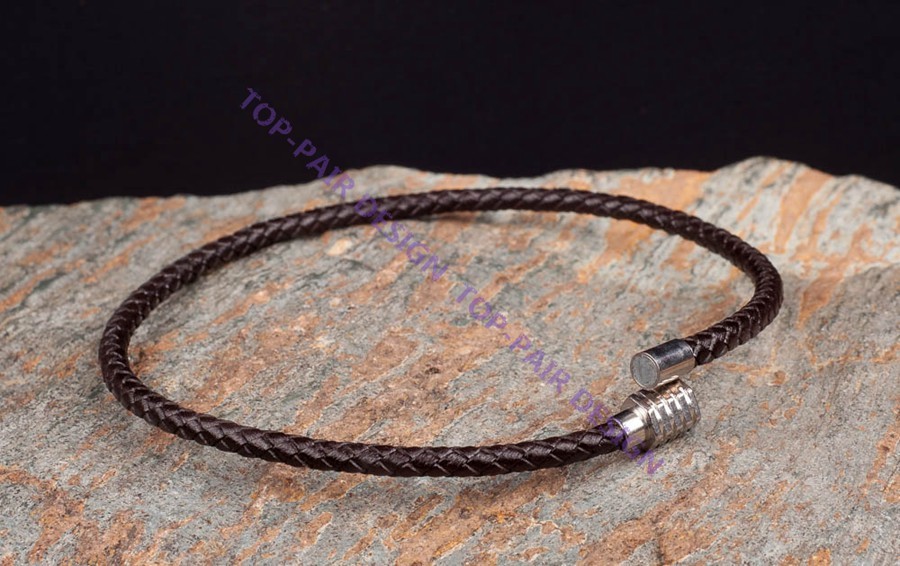 Magnet Stainless Steel Clasp Quality 6mm Leather Cord Braided Choker Necklace