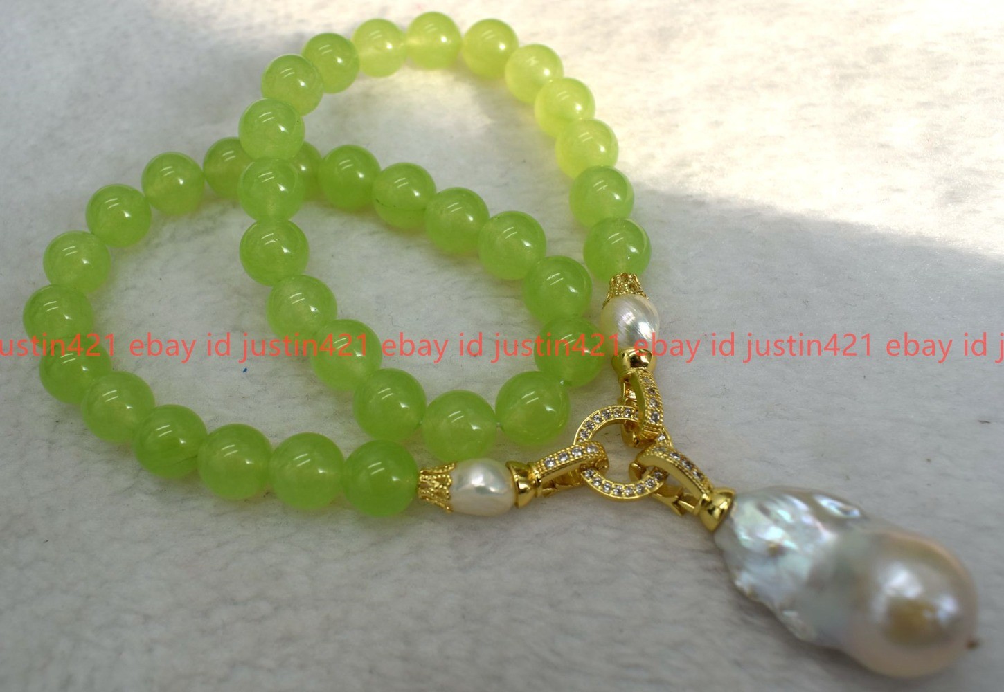 Natural 6/8/10/12mm Green Olivine White Baroque Pearl Pendant Necklace 16-32in