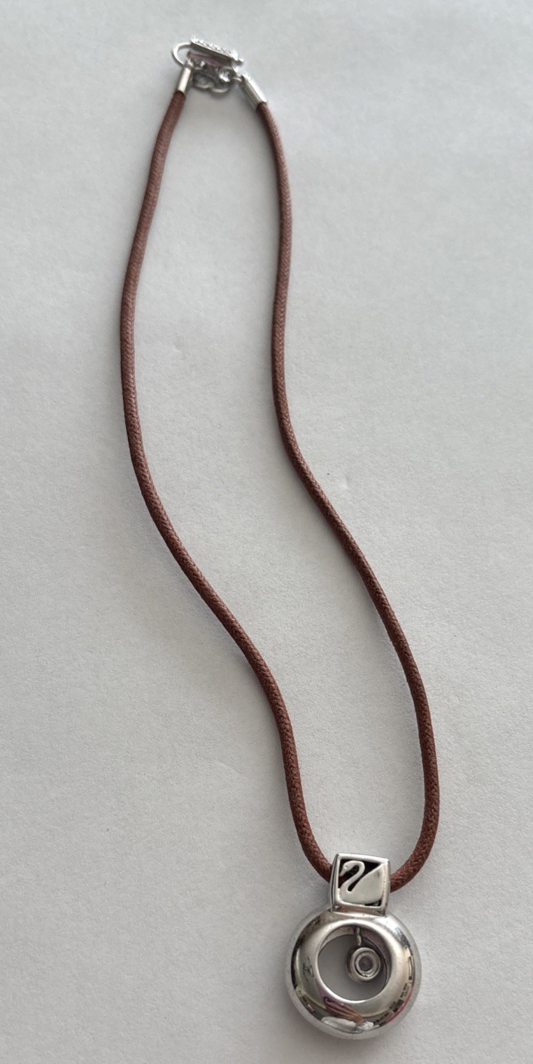 Swarovski Crystal Clear Pendant Necklace Leather Brown Cord Boho Chocker