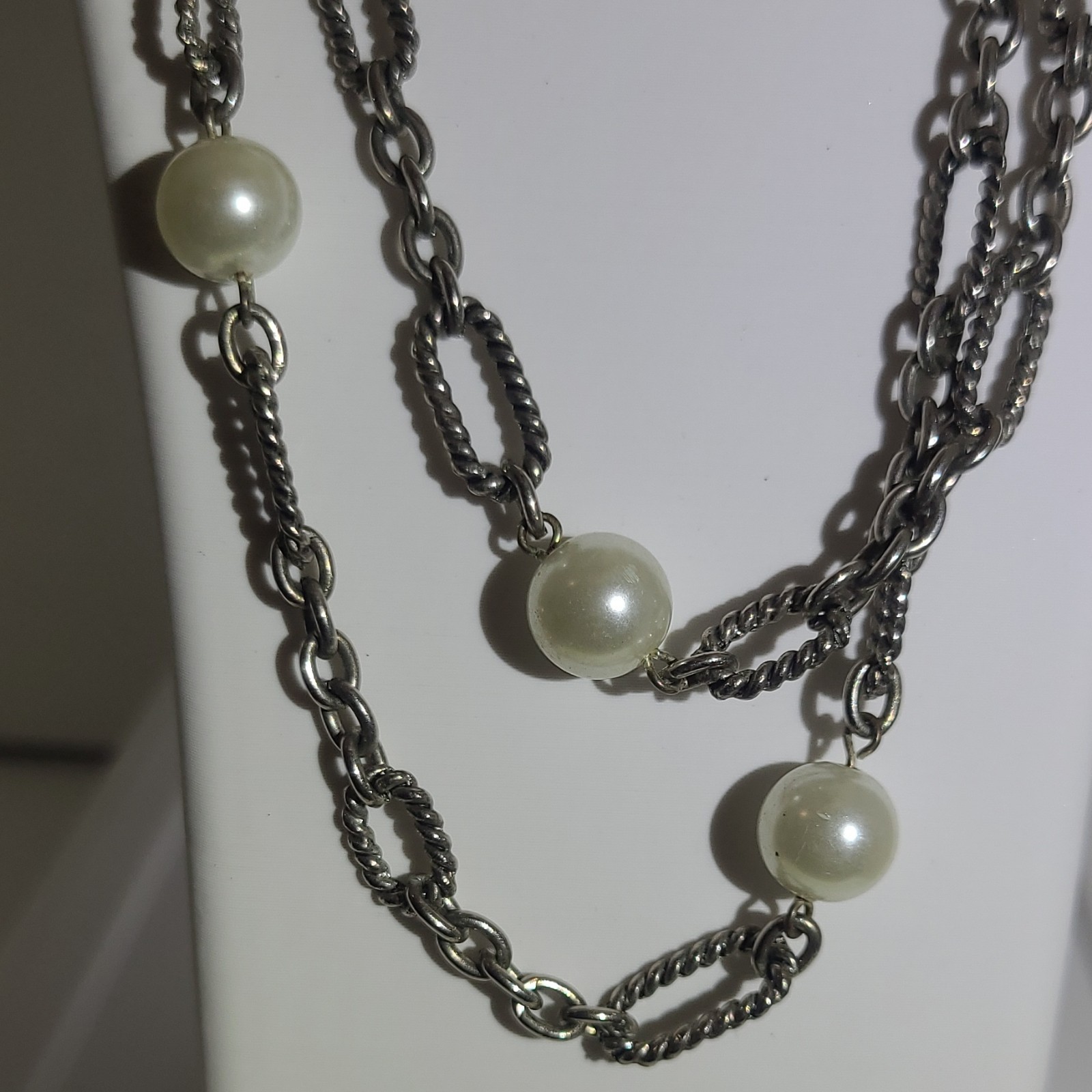 Belisimo By PREMIER Silver Tone Layered MultiStrand Chain Necklace Pearls Toggle