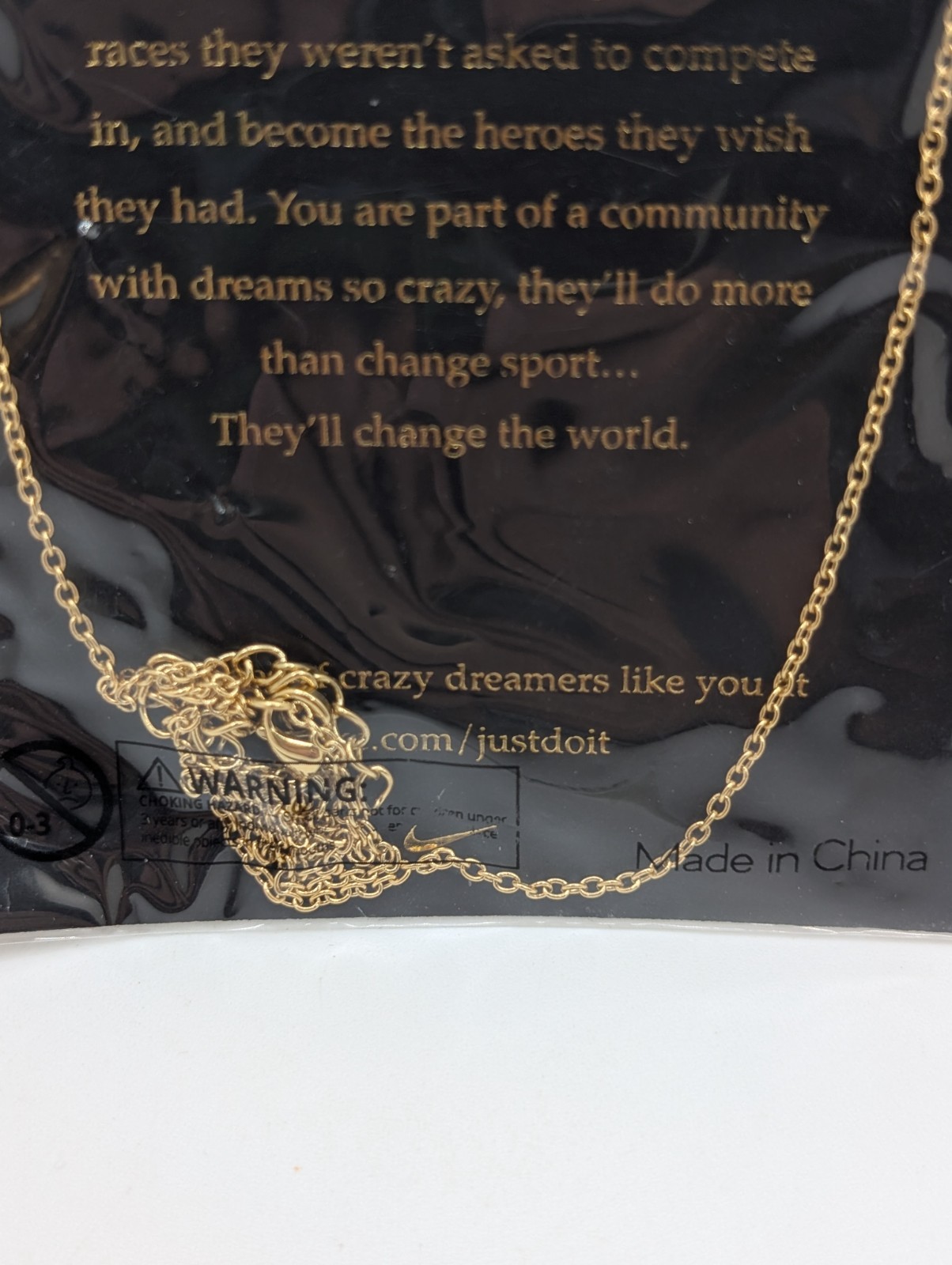 Nike Crazy Dreamer Bar Pendant Necklace Gold Tone
