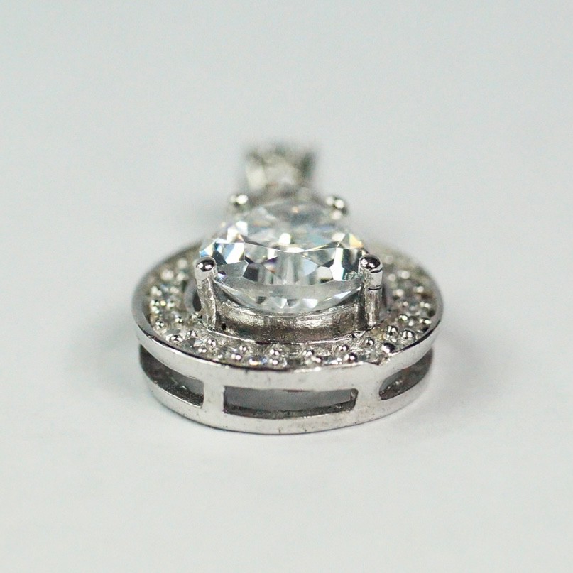 Sterling Silver White Clear Colorless CZ Teardrop Halo Pendant