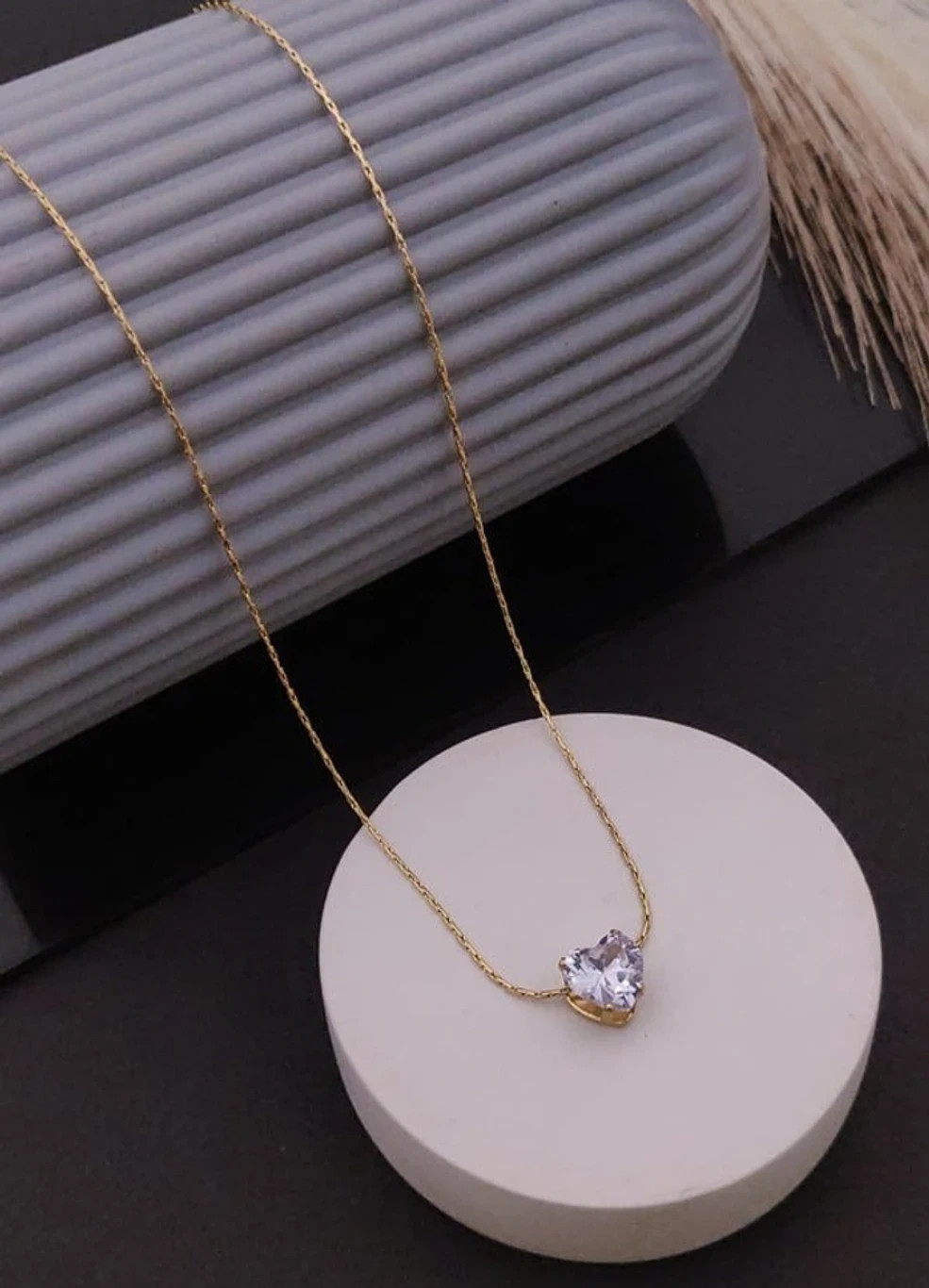18K Gold Plated Crystal Heart Love Pendant Necklace for Women Waterproof