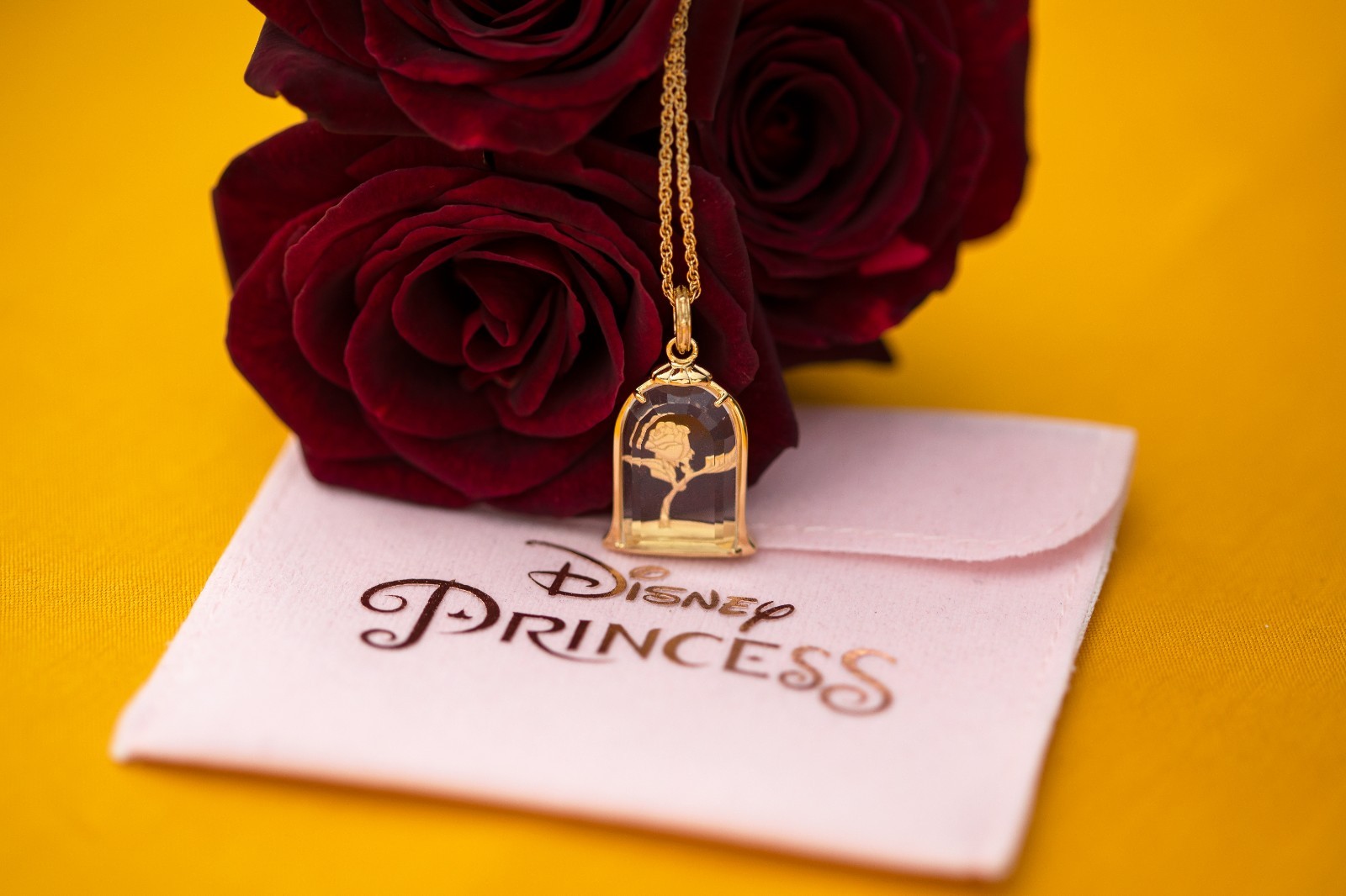 Disney X RockLove Beauty and the Beast Enchanted Rose Intaglio Pendant – Gold