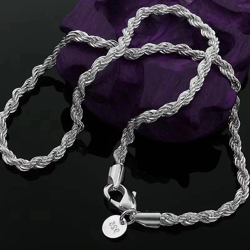 Silver palted Italian Rope Chain Men’s Necklace 4mm – NEW