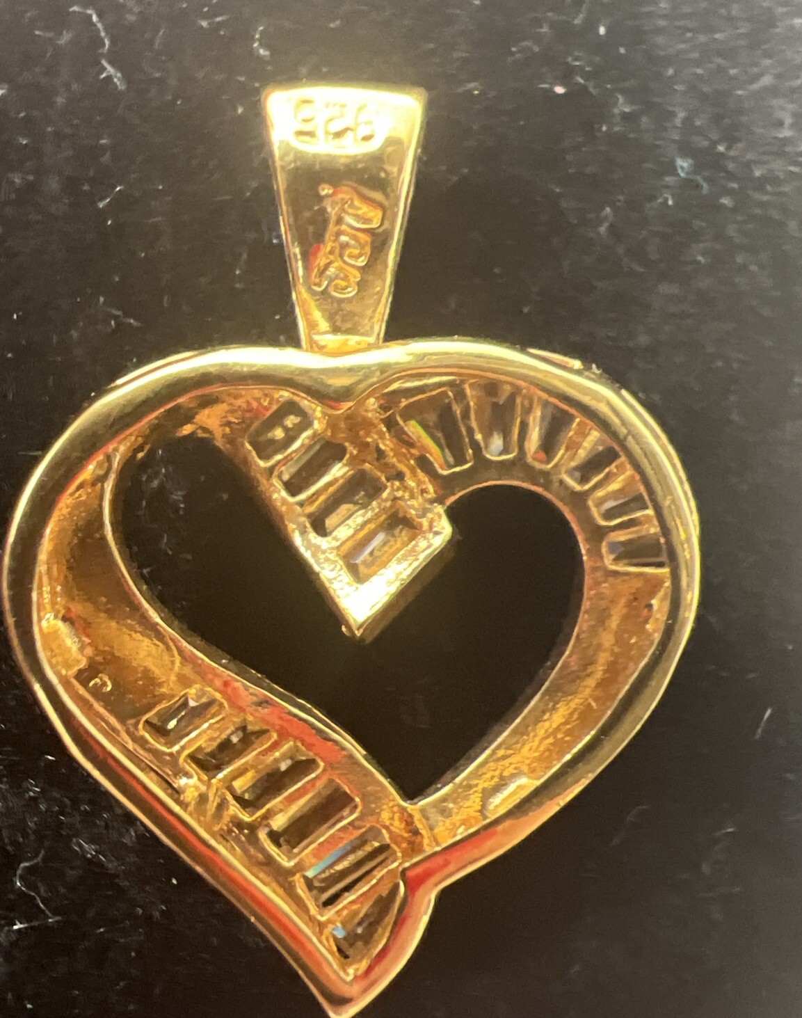 Modern Clear Cz Baguette Heart Pendant for Necklace Gold over Sterling Silver