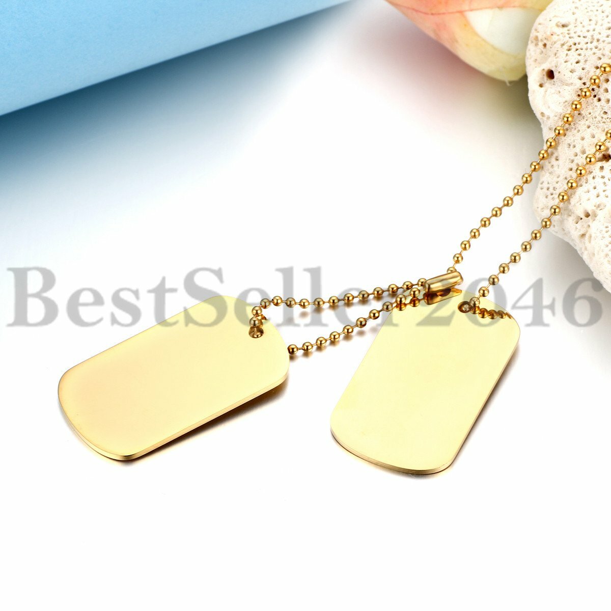 Polished Military Army 2 Dog Tags Pendant Mens Boys Necklace Chain 23.6 inches