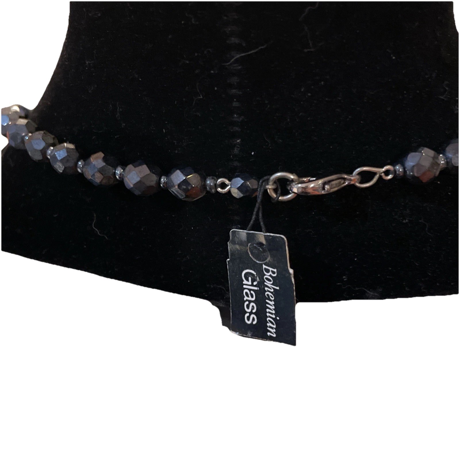 NWT Czechoslovakia Glass Necklace Black Grey 18 Inches Bohemian